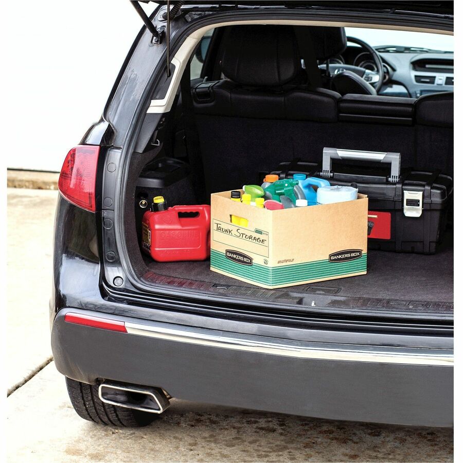 Bankers Box STOR/FILE Recycled File Storage Box, Letter Size, Lift-off Lid, Medium Duty, Stackable, Kraft/Green, 12 Boxes per Carton