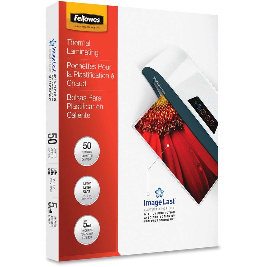 Fellowes ImageLast Jam-Free Thermal Laminating Pouches, Letter Size, 9" x 11.5", 5 mil, Glossy, Clear, 1 Pack