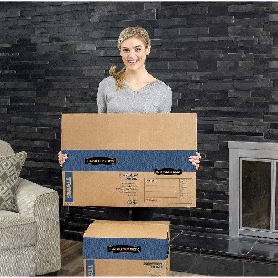 Bankers Box SmoothMove Prime Moving Boxes - Internal Dimensions: 18" Width x 18" Depth x 16" Height - External Dimensions: 18.1" Width x 18.8" Depth x 16.6" Height - Lid Lock Closure - Medium Duty - Cardboard - Kraft - Recycled - 8 / Carton
