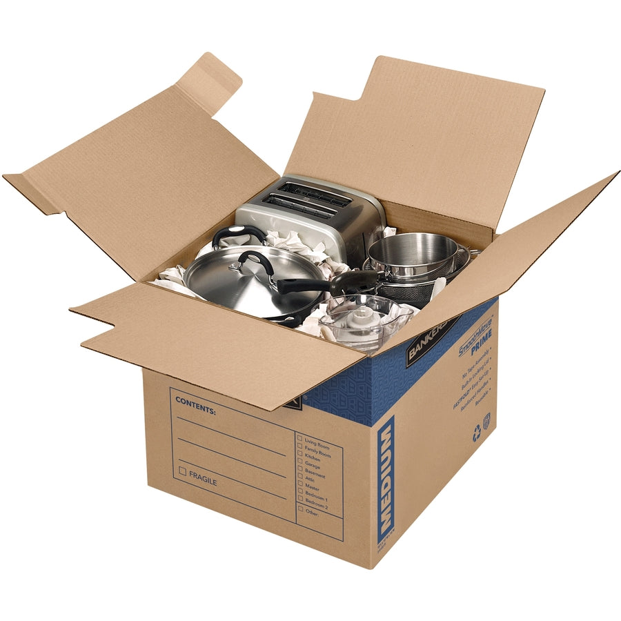 Bankers Box SmoothMove Prime Moving Boxes - Internal Dimensions: 18" Width x 18" Depth x 16" Height - External Dimensions: 18.1" Width x 18.8" Depth x 16.6" Height - Lid Lock Closure - Medium Duty - Cardboard - Kraft - Recycled - 8 / Carton