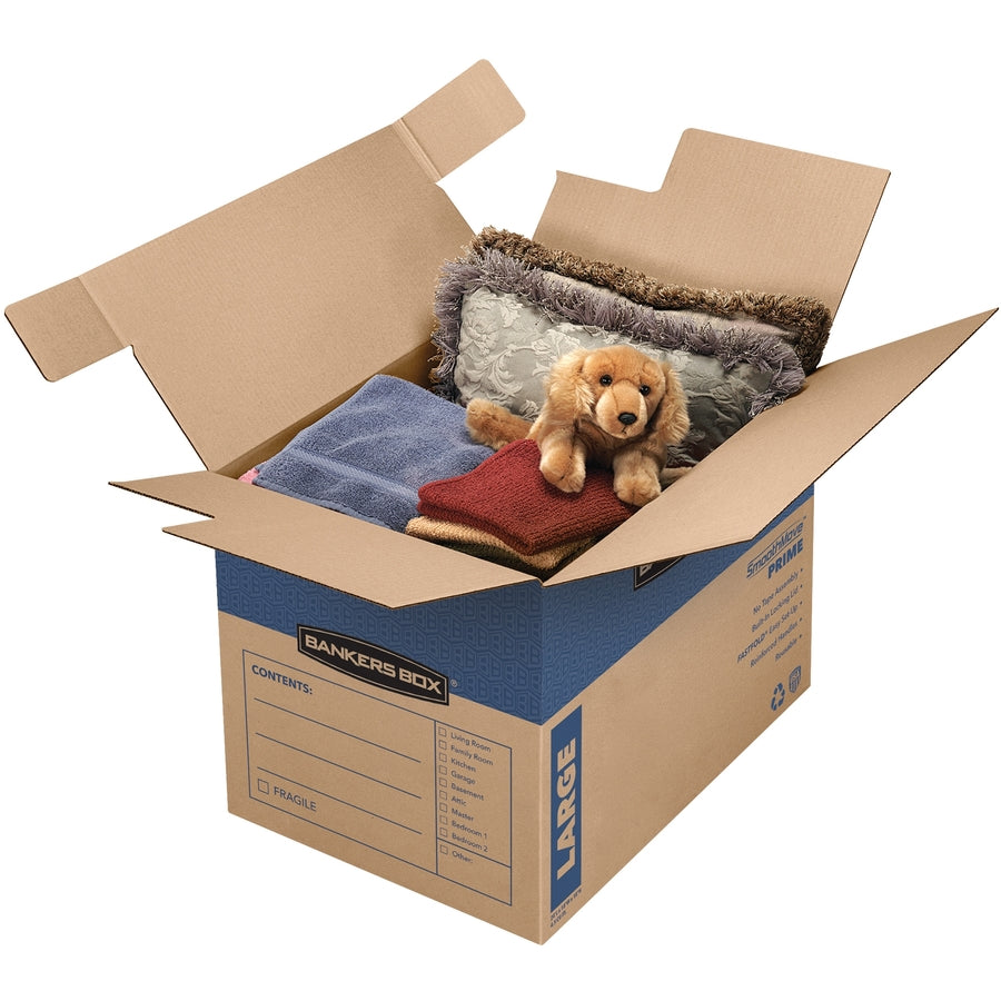 Bankers Box SmoothMove Prime Moving Boxes - Internal Dimensions: 18" Width x 24" Depth x 18" Height - External Dimensions: 18.3" Width x 25" Depth x 19" Height - Locking Tab, Lid Lock Closure - Cardboard - Kraft - Recycled - 6 / Carton