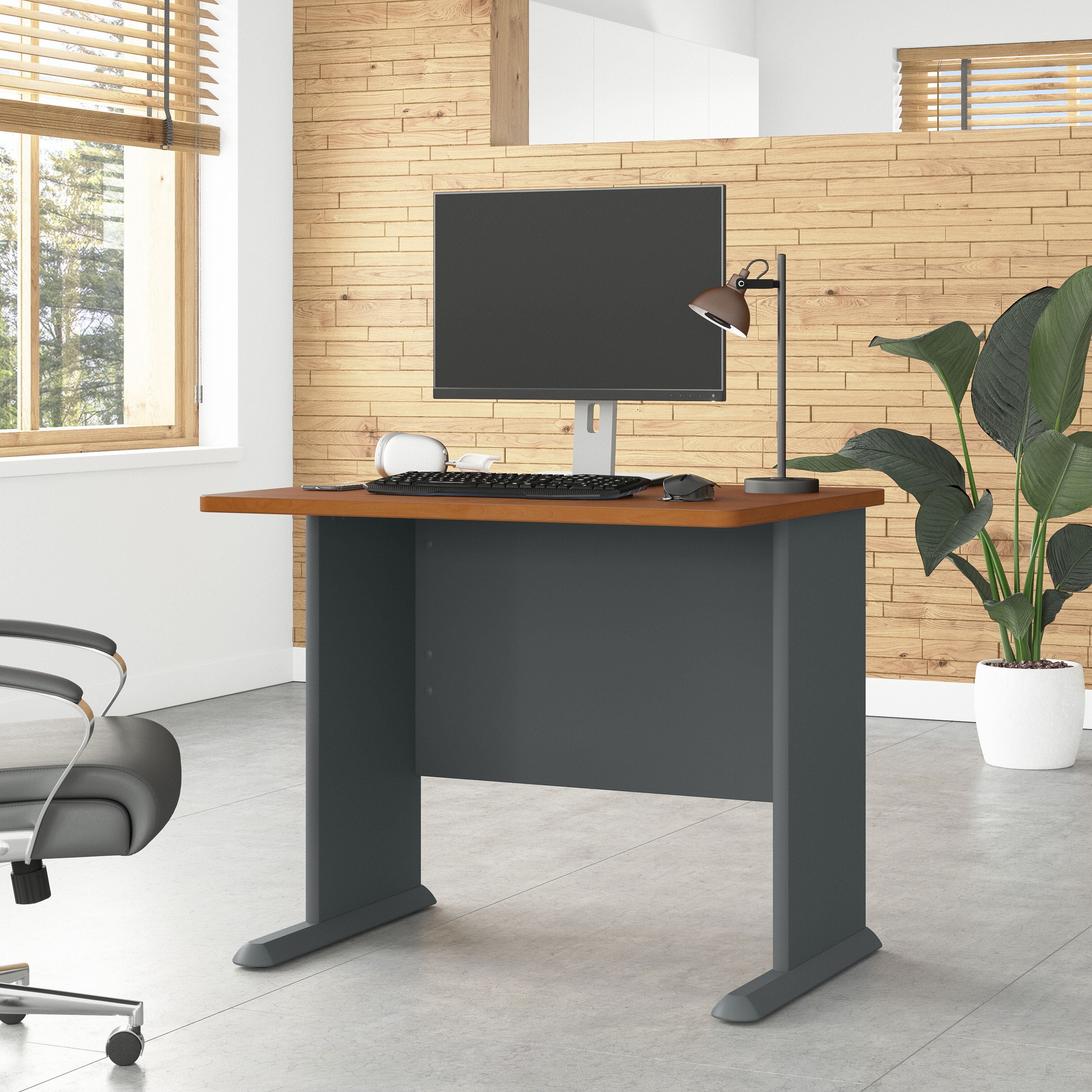Bush Business Furniture Series A 36W Desk in Natural Cherry and Slate - 35.59" Width x 26.81" Depth x 29.66" Height