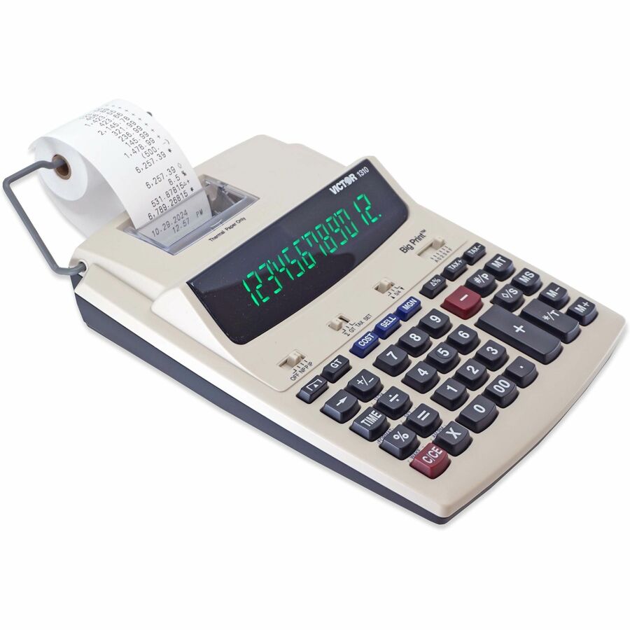 Thermal - Black Print - 9 lps - Date, Clock, Independent Memory - 12 Digits - LED - AC Supply Powered - 7.5" Height x 2.2" Width x 9.5" Length - White - 1 Each