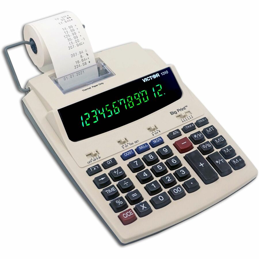 Thermal - Black Print - 9 lps - Date, Clock, Independent Memory - 12 Digits - LED - AC Supply Powered - 7.5" Height x 2.2" Width x 9.5" Length - White - 1 Each