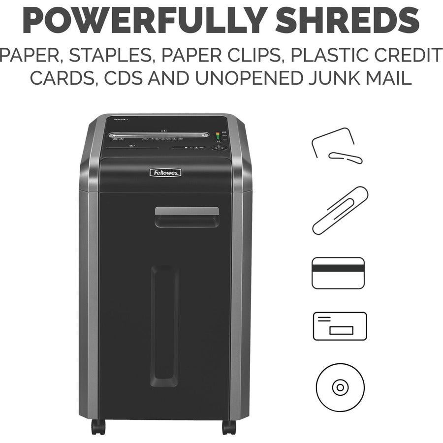 Continuous Shredder - Cross Cut - 22 Per Pass - for shredding Staples, Credit Card, CD, DVD, Paper Clip, Junk Mail, Paper - 0.156" x 1.500" Shred Size - P-4 - 14 ft/min - 9.50" Throat - 16 gal Wastebin Capacity - Black, Dark Silver