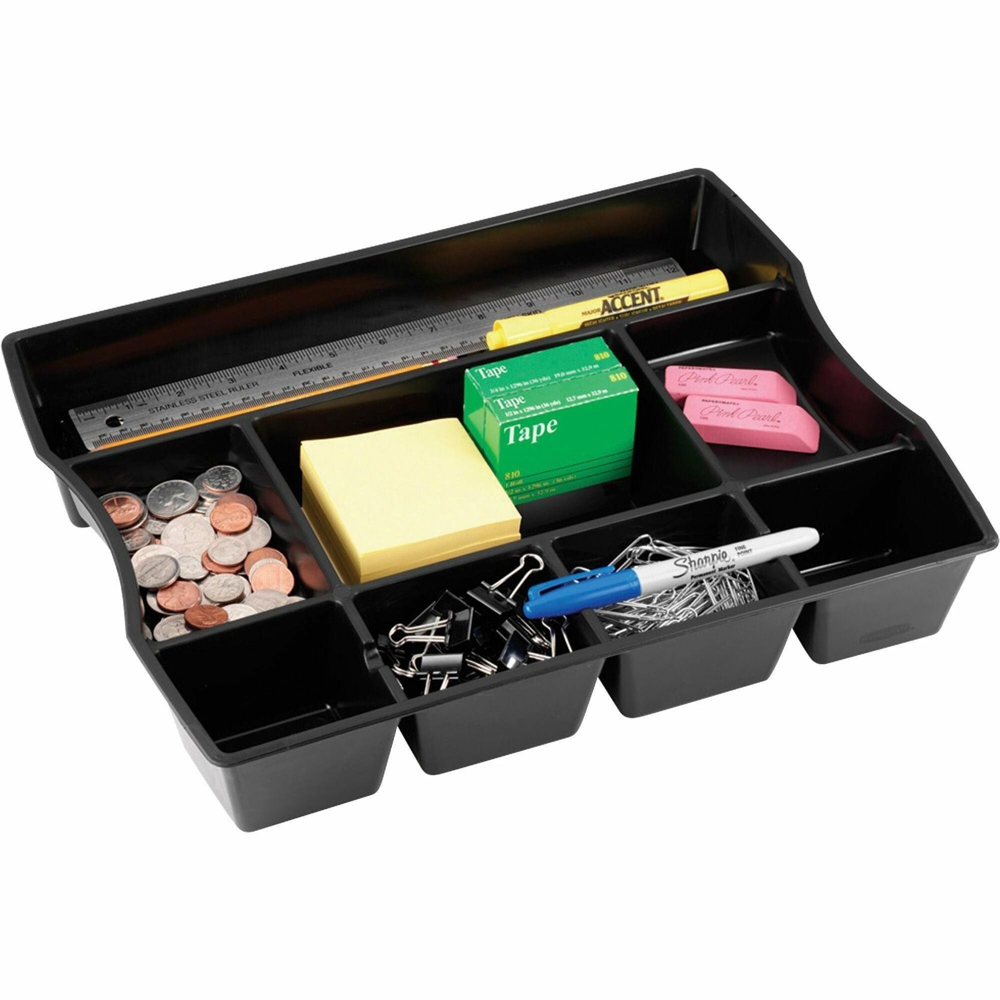 9 Compartment(s) - 2.50" Height x 11.87" Width x 14.87" Depth - Desktop - 70% Recycled - Black - Plastic - 1 Each