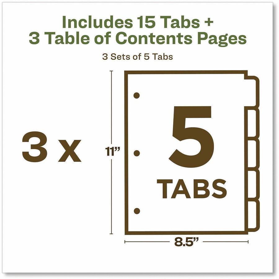 Avery EcoFriendly Recycled Dividers, 5 Tabs (3 Sets of 11080)