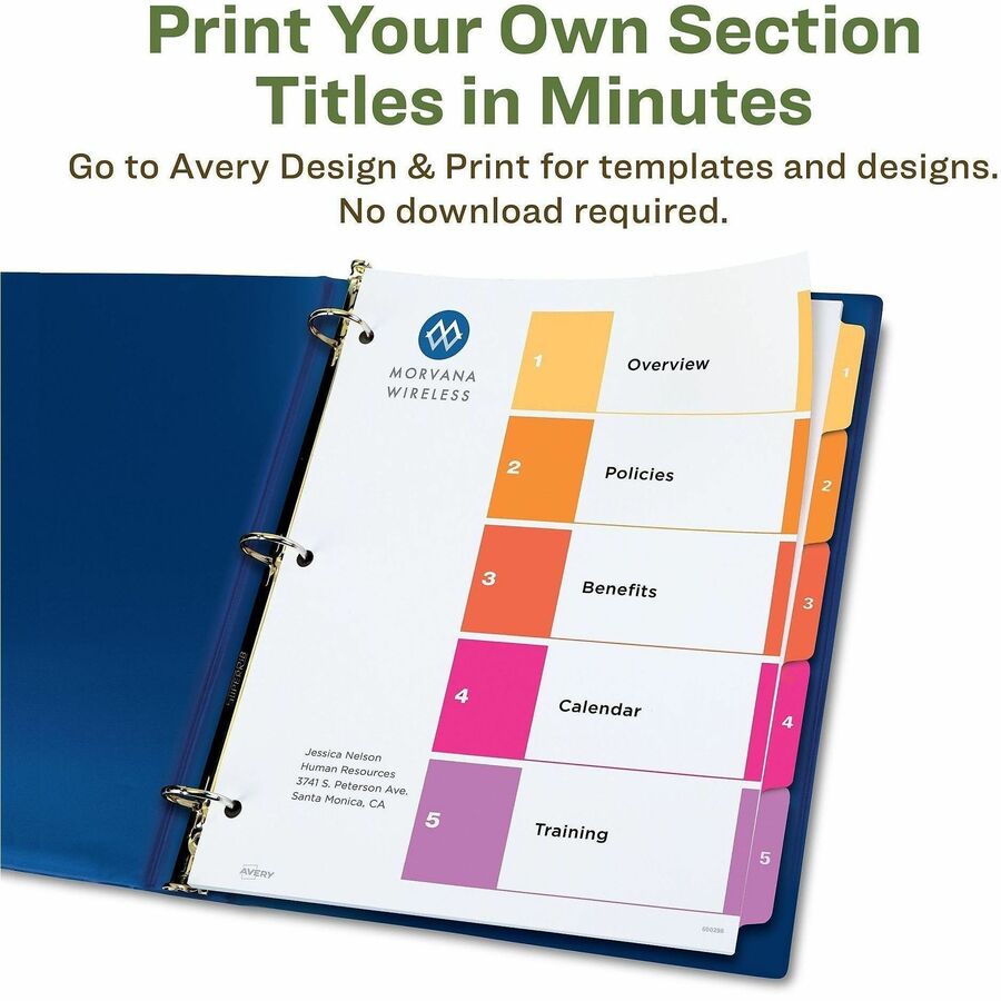 Avery EcoFriendly Recycled Dividers, 5 Tabs (3 Sets of 11080)