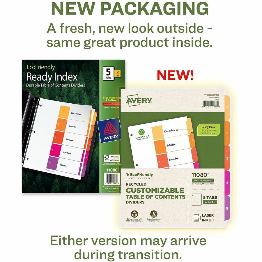 Avery EcoFriendly Recycled Dividers, 5 Tabs (3 Sets of 11080)