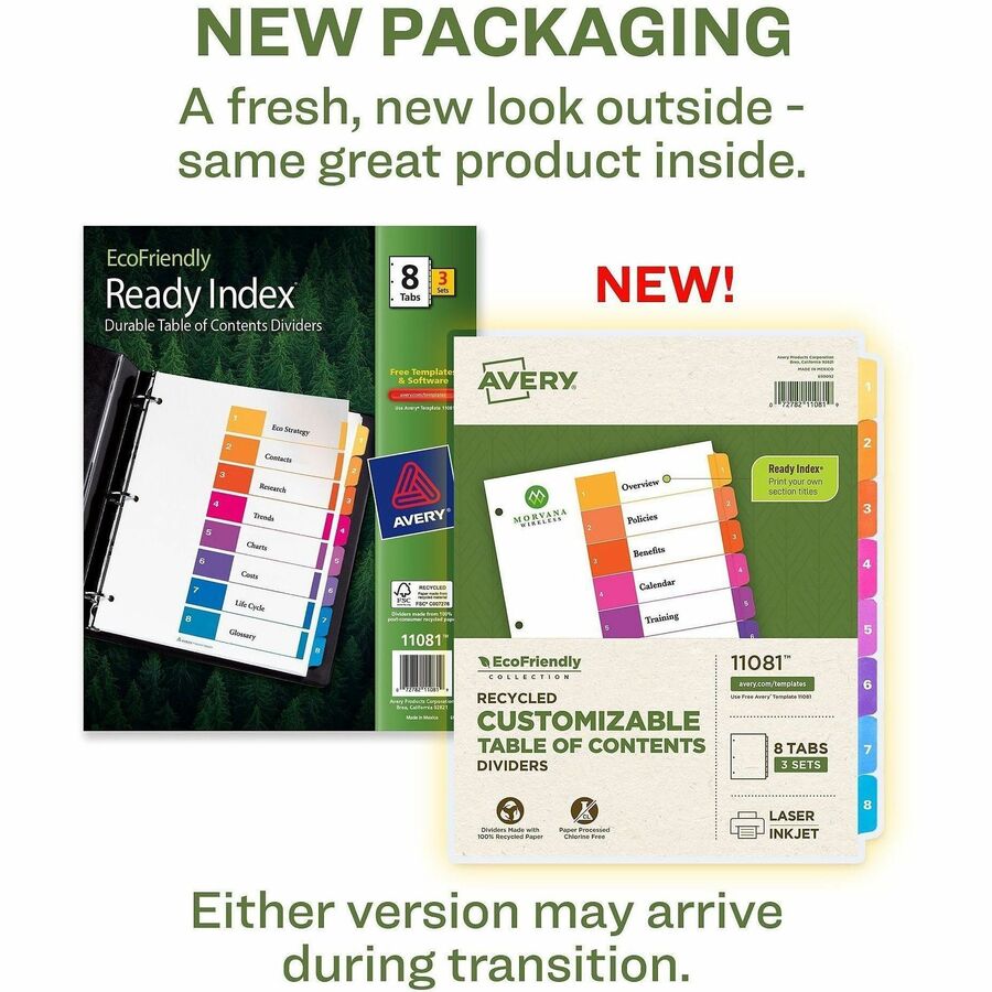 Avery EcoFriendly Recycled Dividers, 8 Tabs (3 Sets of 11081)