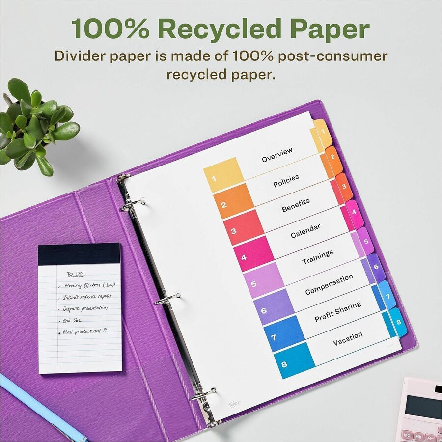 Avery EcoFriendly Recycled Dividers, 8 Tabs (3 Sets of 11081)