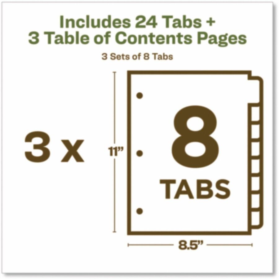 Avery EcoFriendly Recycled Dividers, 8 Tabs (3 Sets of 11081)