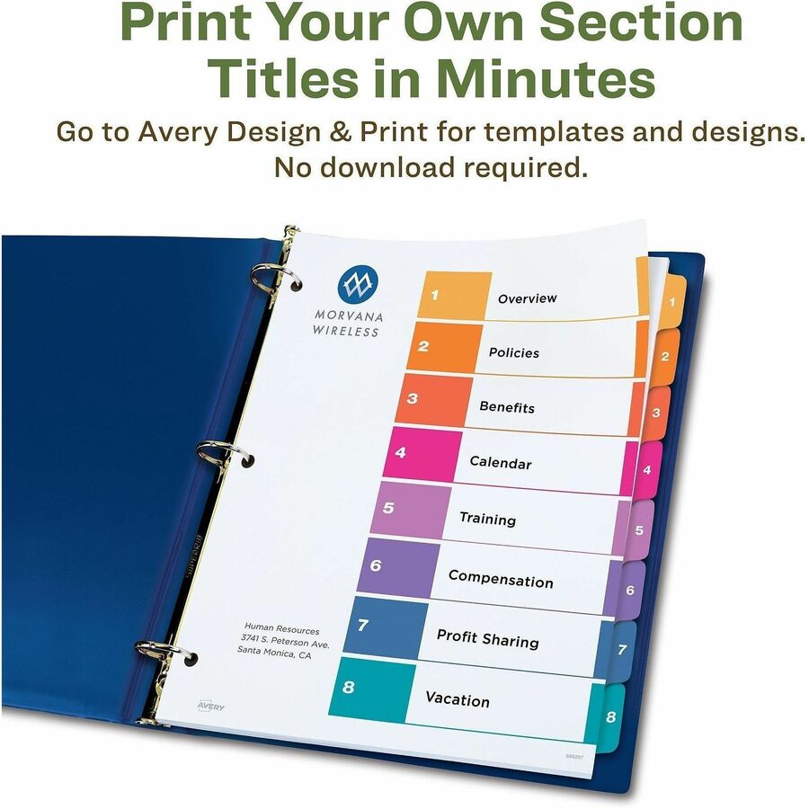 Avery EcoFriendly Recycled Dividers, 8 Tabs (3 Sets of 11081)