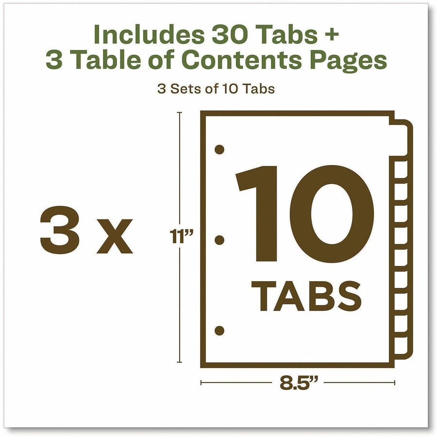Avery EcoFriendly Recycled Dividers, 10 Tabs (3 Sets of 11082)