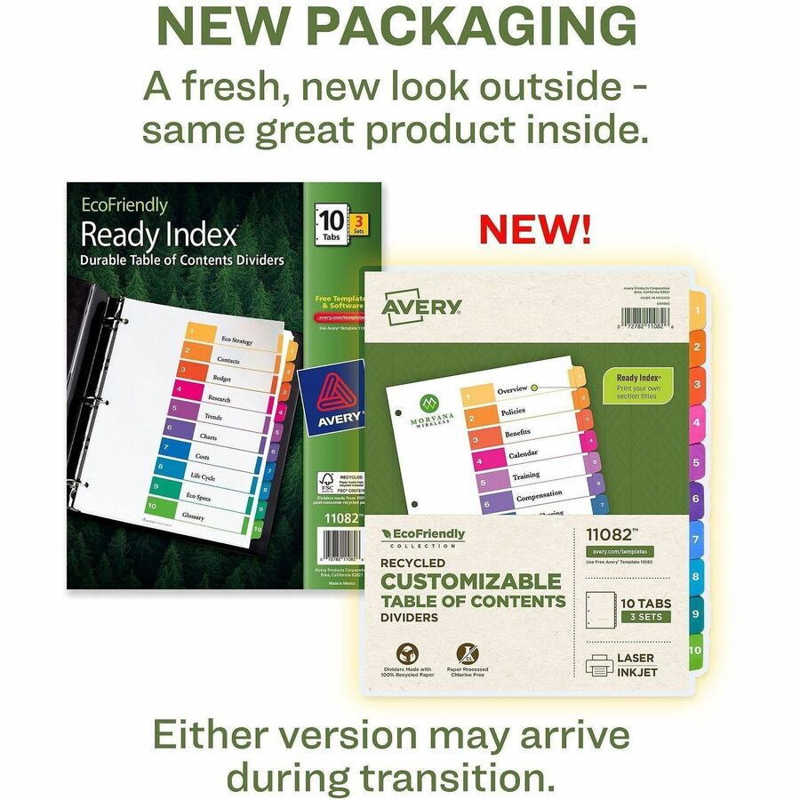 Avery EcoFriendly Recycled Dividers, 10 Tabs (3 Sets of 11082)