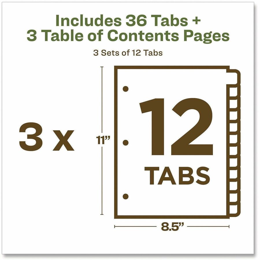 Avery EcoFriendly Recycled Dividers, 12 Tabs (3 Sets of 11083)