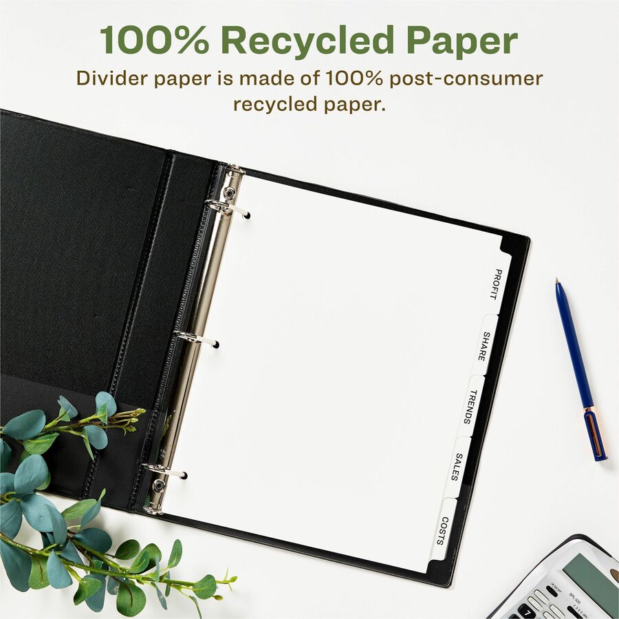 Avery Index Maker Index Divider, 25 Dividers, 5 Tabs/Set, 5 Sets per Pack, 8.5" x 11", White, 3-Hole Punched, 100% Recycled Paper, Reinforced Edges, Printable, Eco-friendly