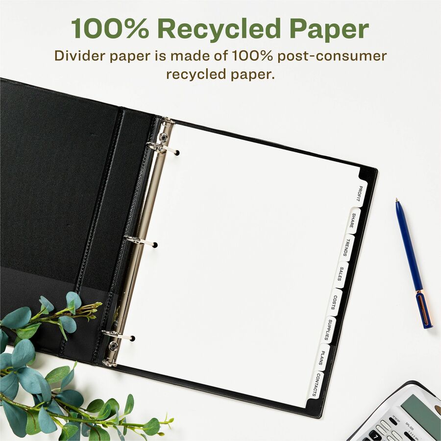 Avery Index Maker Index Divider, 40 Dividers, 8 Tabs per Set, 8.5" x 11", 3-Hole Punched, White, 100% Recycled Paper, 5 Packs