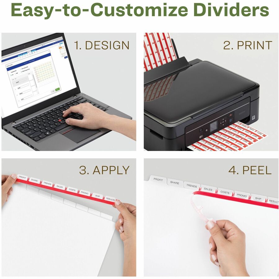 Avery Index Maker Index Divider, 40 Dividers, 8 Tabs per Set, 8.5" x 11", 3-Hole Punched, White, 100% Recycled Paper, 5 Packs