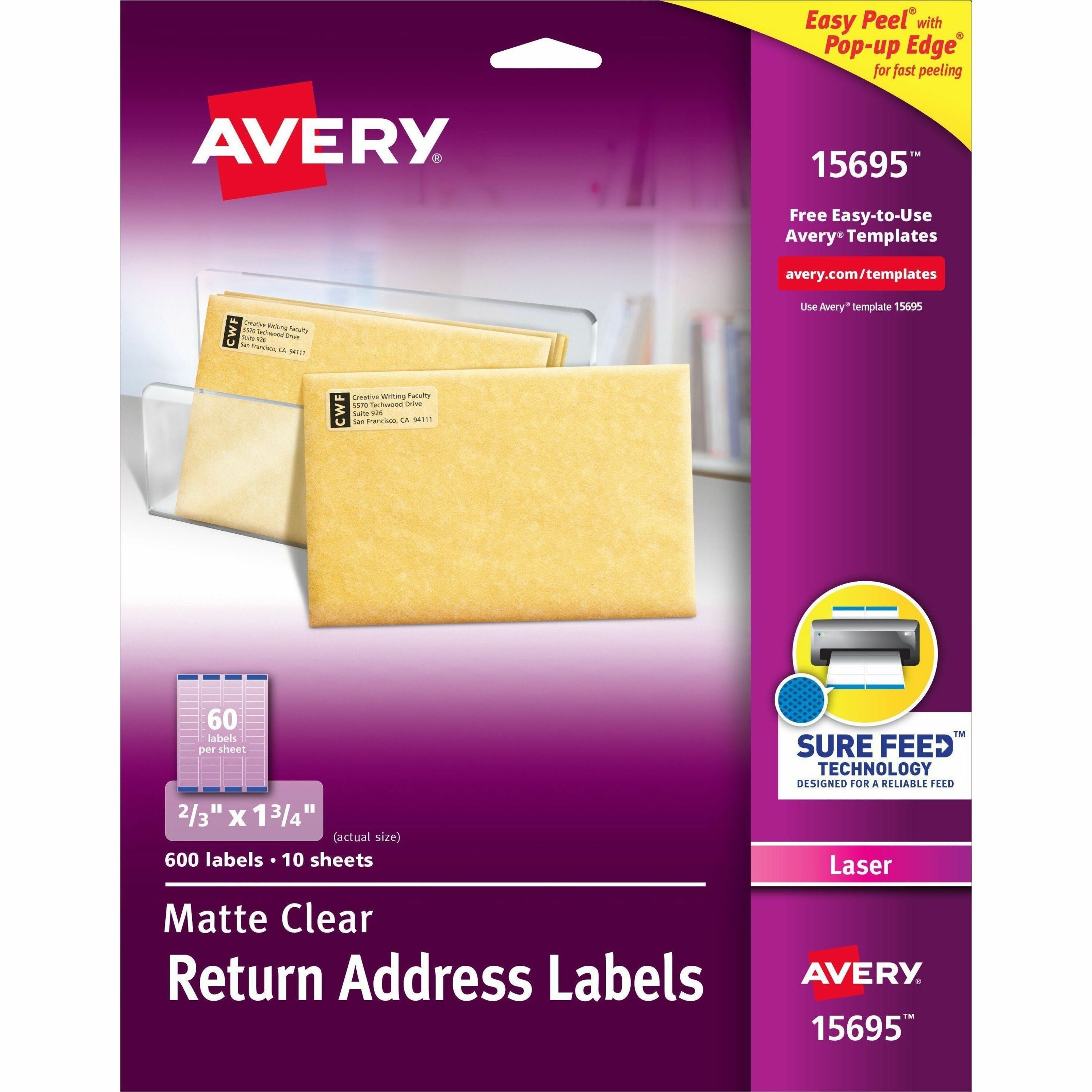 Avery Easy Peel Return Address Labels, Matte Clear, 21/32" x 1 3/4", Rectangle, Permanent Adhesive, Laser Compatible, 60 Labels/Sheet, 60 Sheets, 600 Labels/Pack