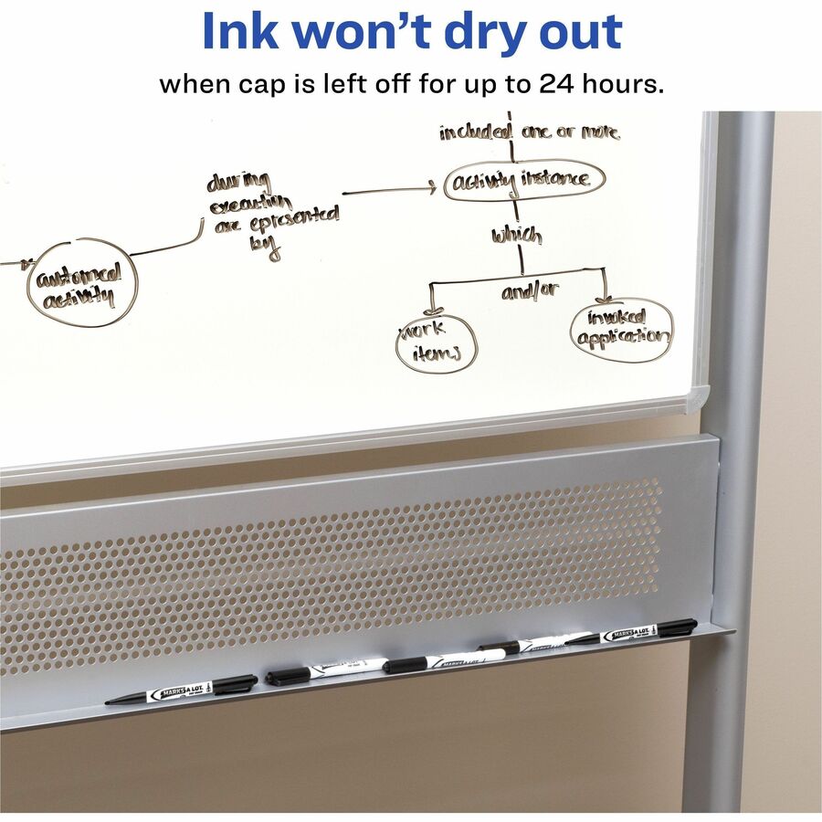 Avery&reg; Marks A Lot Pen-Style Dry Erase Markers - Bullet Marker Point - Erasable - Black, Red, Blue, Green Ink - 24 / Box