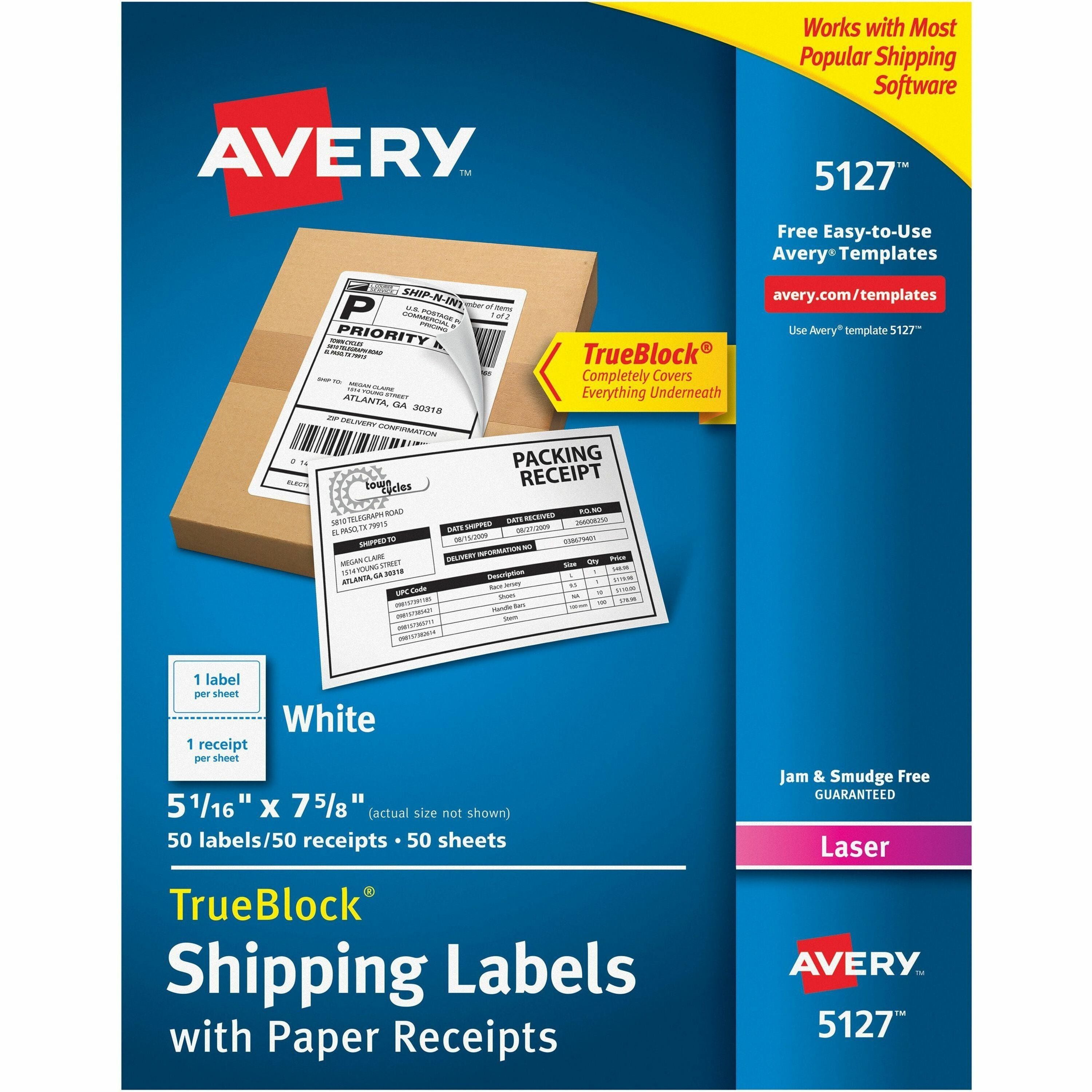 7 5/8" Length - Permanent Adhesive - Rectangle - Laser - White - Paper - Permanent Adhesive, Smudge-free, Jam-free - 1 / Sheet - 50 Total Sheets - 50 Total Label(s) - 50 / Pack