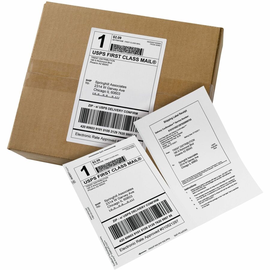 7 5/8" Length - Permanent Adhesive - Rectangle - Laser - White - Paper - Permanent Adhesive, Smudge-free, Jam-free - 1 / Sheet - 50 Total Sheets - 50 Total Label(s) - 50 / Pack