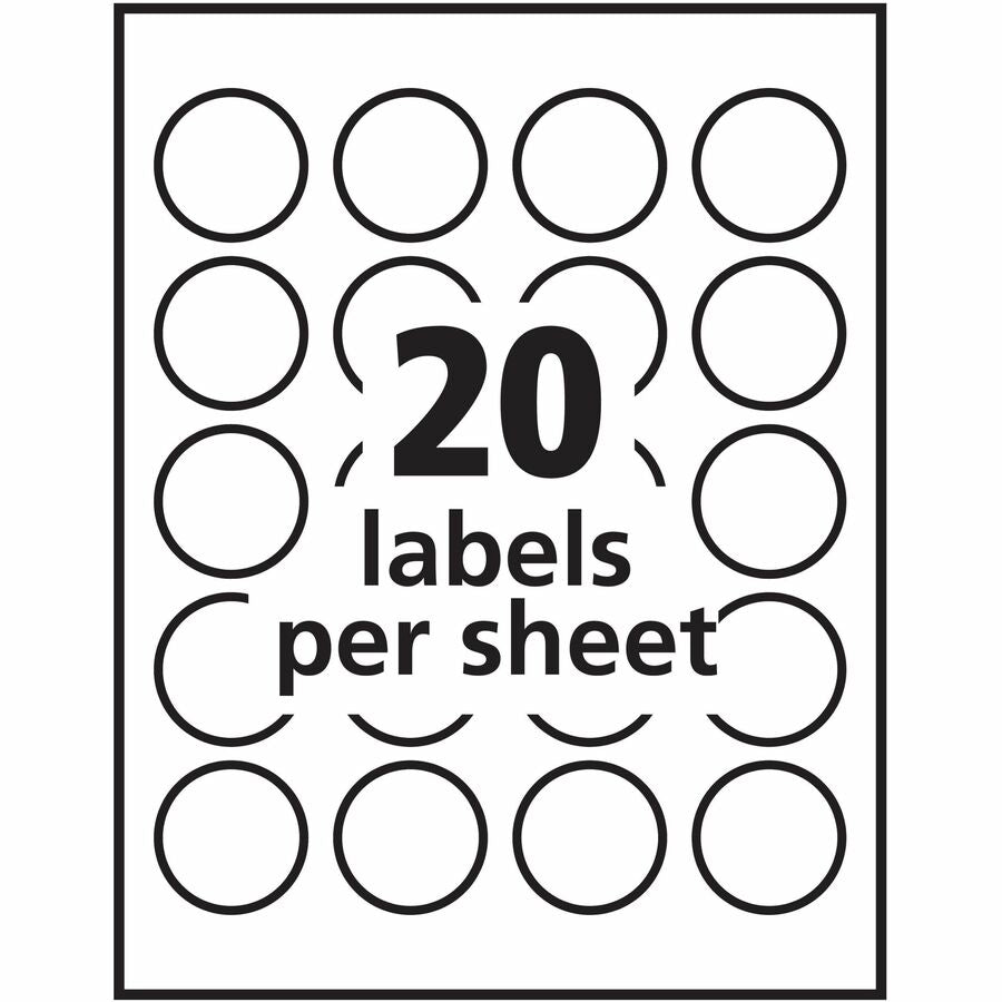 1 5/8" Diameter - Permanent Adhesive - Round - Inkjet, Laser - Crystal Clear - Film - Customizable, Jam Resistant, Permanent Adhesive, Print-to-the Edge - 20 / Sheet - 25 Total Sheets - 500 Total Label(s) - 500 / Pack