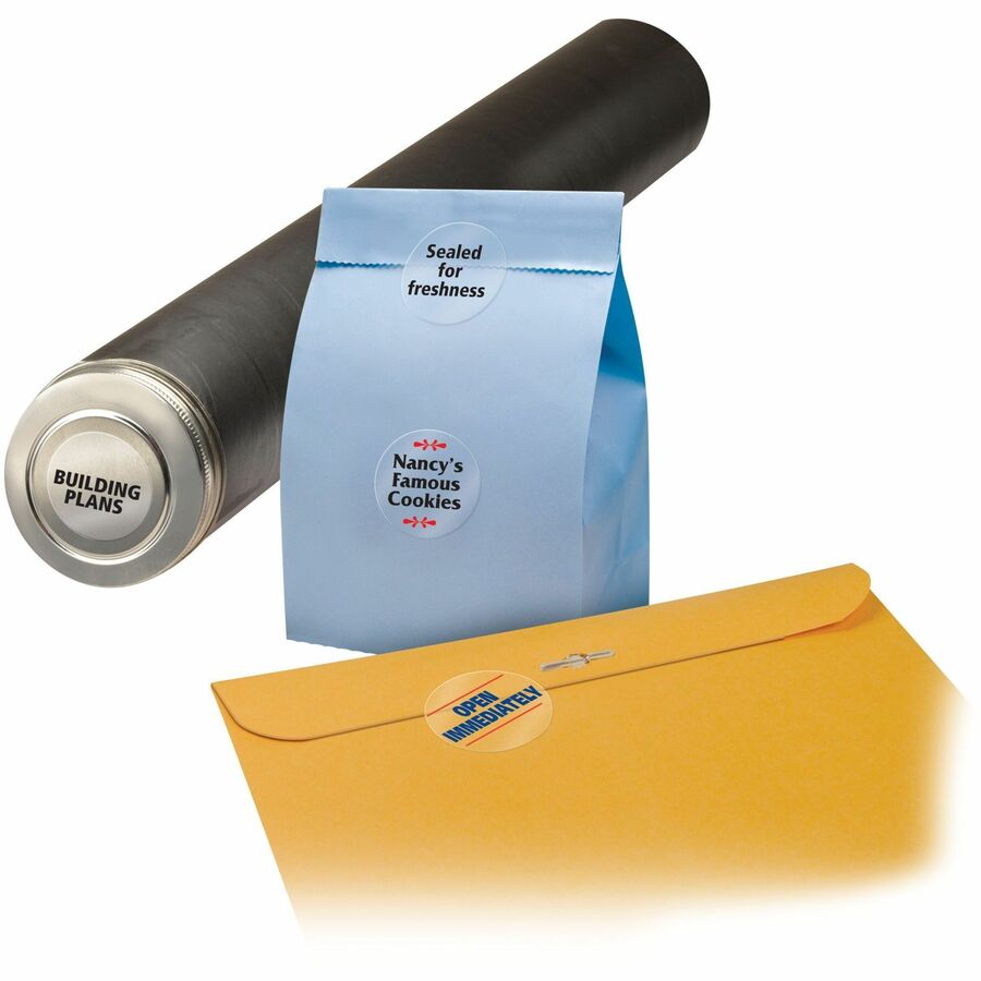 1 5/8" Diameter - Permanent Adhesive - Round - Inkjet, Laser - Crystal Clear - Film - Customizable, Jam Resistant, Permanent Adhesive, Print-to-the Edge - 20 / Sheet - 25 Total Sheets - 500 Total Label(s) - 500 / Pack