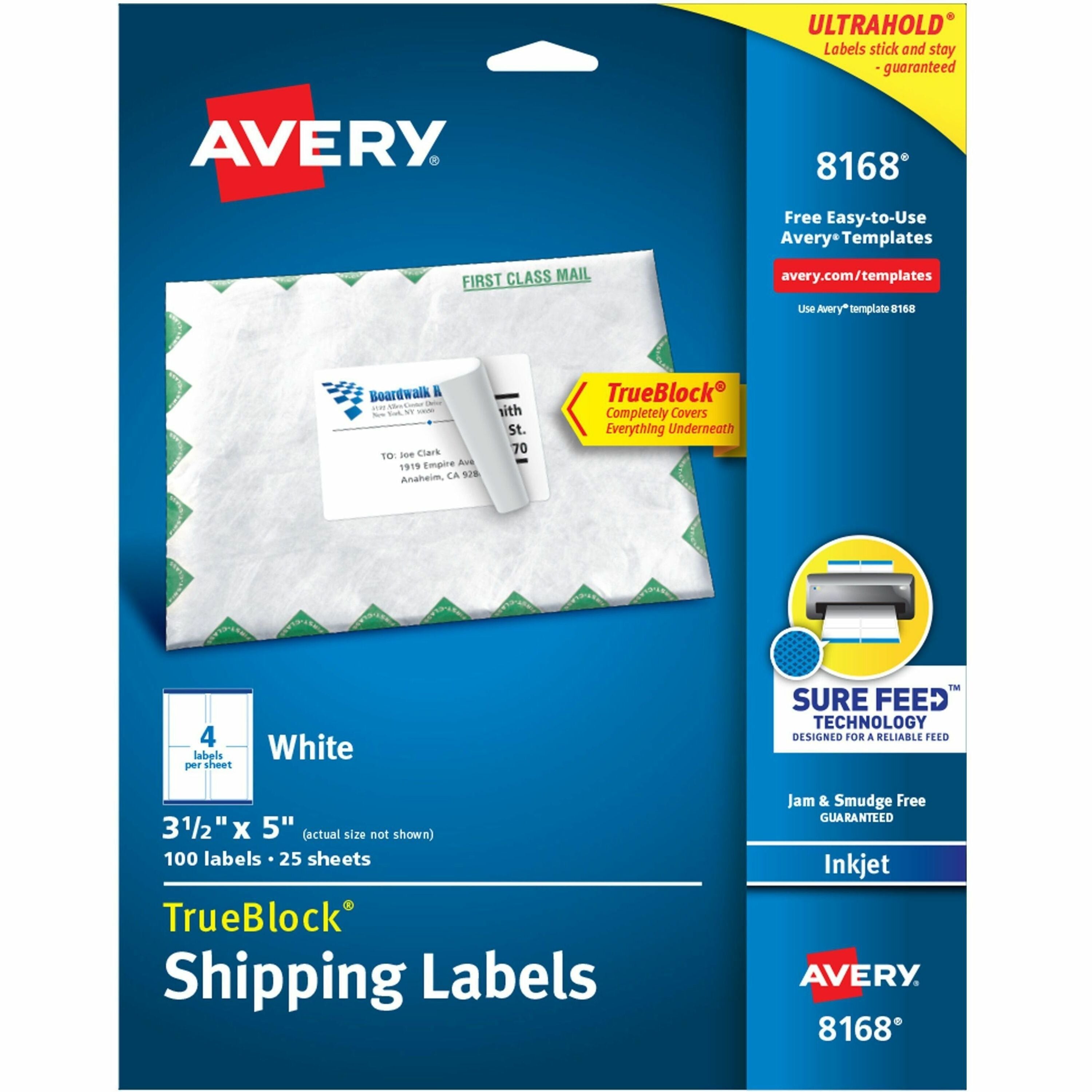 3 1/2" Width x 5" Length - Permanent Adhesive - Rectangle - Inkjet - White - Paper - Permanent Adhesive, Jam Resistant, Customizable - 4 / Sheet - 25 Total Sheets - 100 Total Label(s) - 100 / Pack