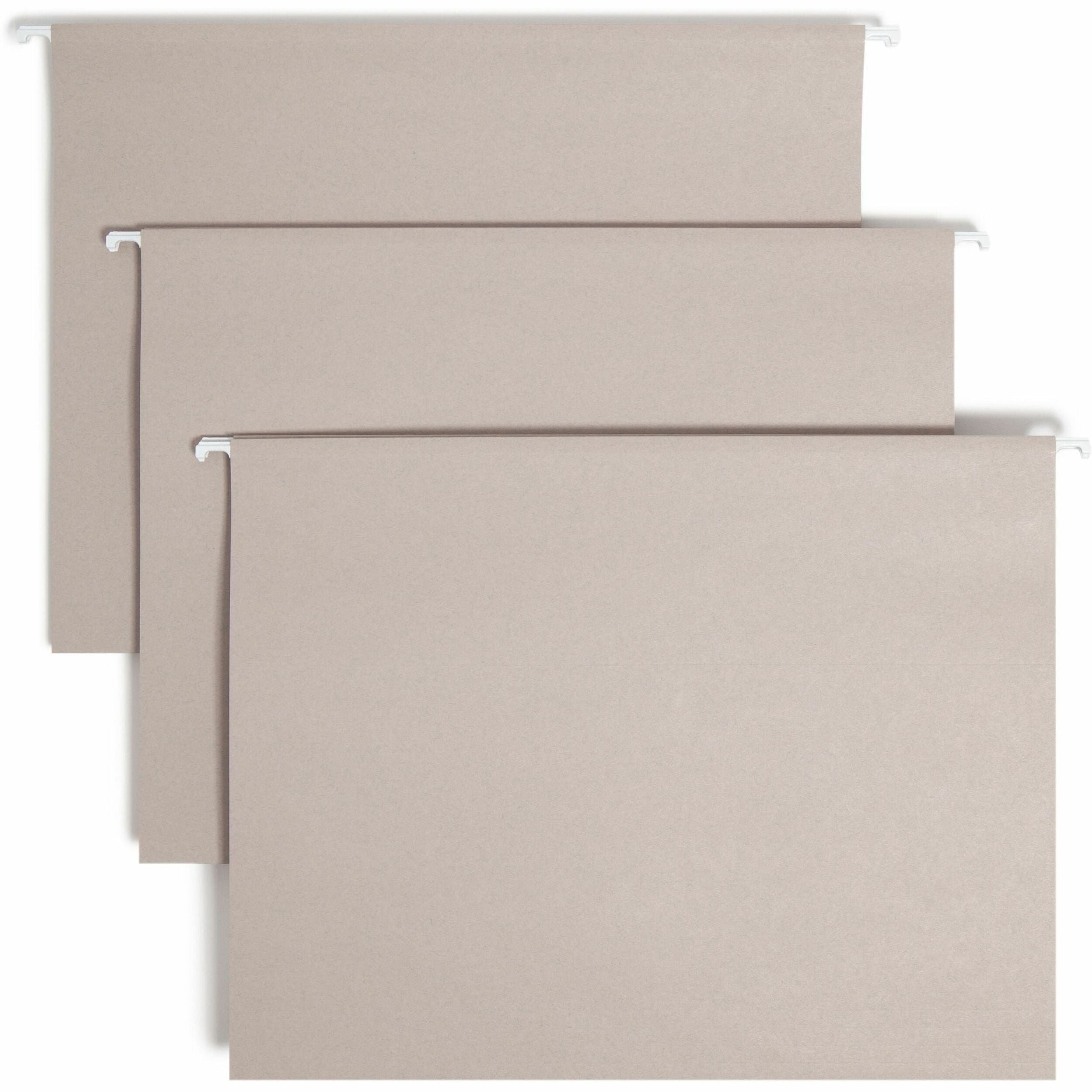 Smead TUFF 1/3 Tab Cut Letter Recycled Hanging Folder - 8 1/2" x 11" - Top Tab Location - Assorted Tab Position - 11 pt. - Plastic - Steel Gray - Tear Resistant, Heavy Duty - 10% Recycled - 1 / Pack