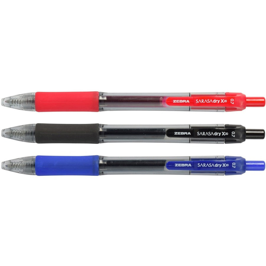 Zebra Sarasa Dry X20 Retractable Gel Pen - Medium Pen Point - Refillable - Retractable - Black Ink - Pigment-based - Translucent Barrel - 24 / Pack