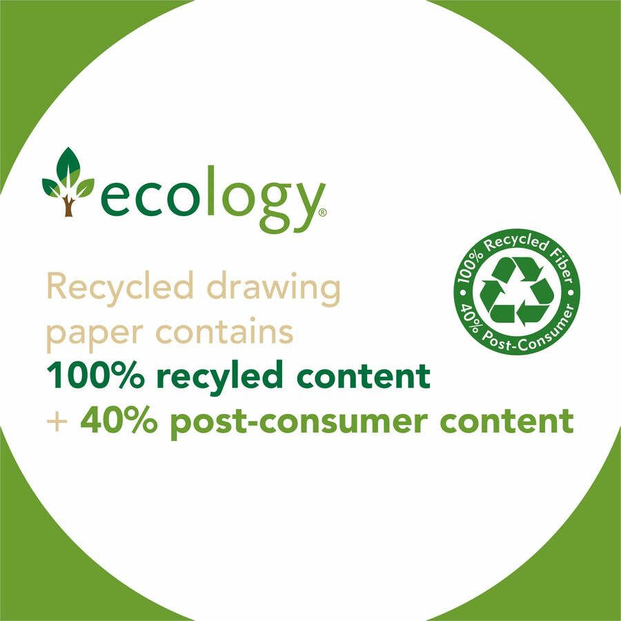 Ecology Recycled Medium-Weight Drawing Paper - 500 Sheets - Plain - 9" x 12" Sheet Size - White Paper - Acid-free, Chlorine-free - Recycled - 500 / Ream