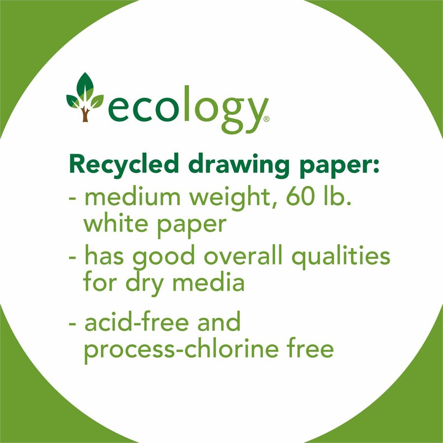 Ecology Recycled Medium-Weight Drawing Paper - 500 Sheets - Plain - 12" x 18" Sheet Size - White Paper - Acid-free, Process Chlorine-free - Recycled - 500 / Ream