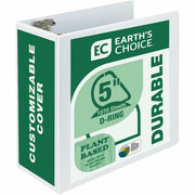 Samsill Earth's Choice Plant-based Durable View Binder, 5" D-Ring, Letter Size, 1070 Sheet Capacity, 2 Pockets, White, 1 Each