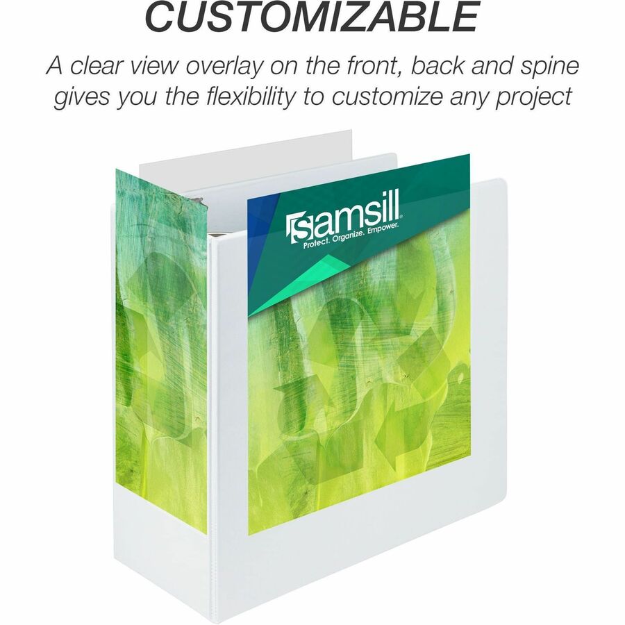 Samsill Earth's Choice Plant-based Durable View Binder, 5" D-Ring, Letter Size, 1070 Sheet Capacity, 2 Pockets, White, 1 Each
