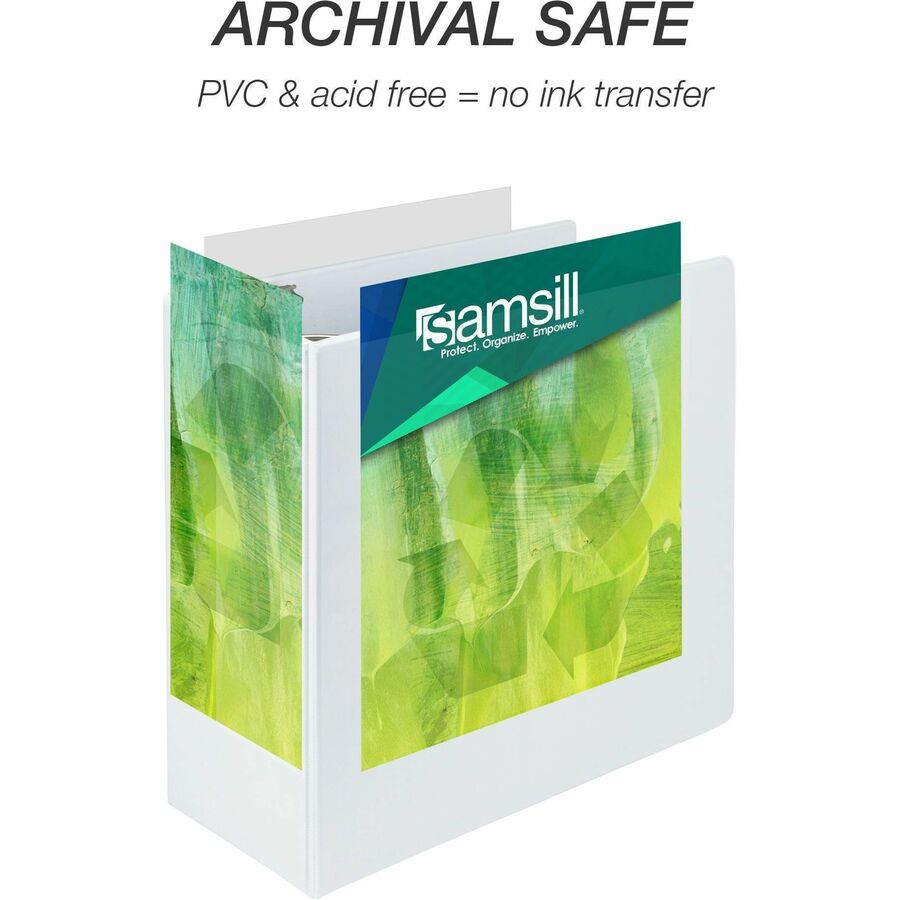 Samsill Earth's Choice Plant-based Durable View Binder, 5" D-Ring, Letter Size, 1070 Sheet Capacity, 2 Pockets, White, 1 Each