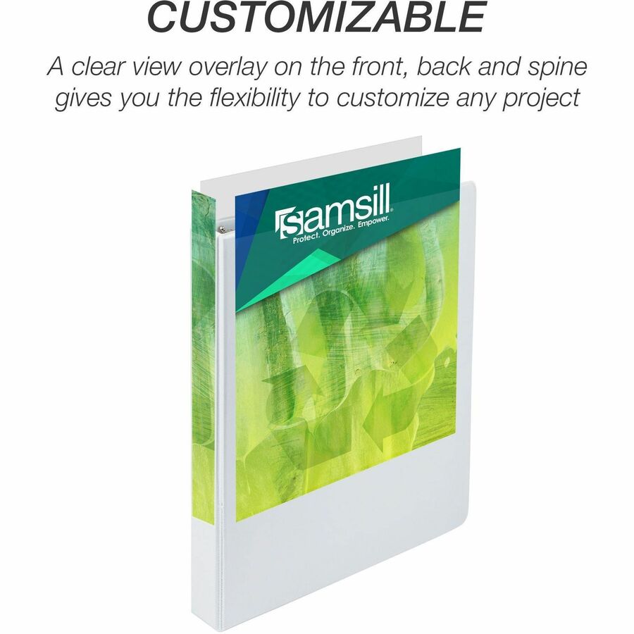 Samsill Earth's Choice Plant-based Durable View Binder, 1" D-Ring, Letter Size, 225 Sheet Capacity, 2 Pockets, White, 1 Each