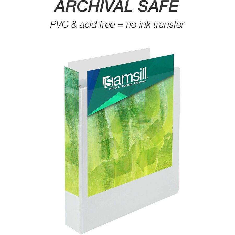 Samsill Earth's Choice Plant-based Durable View Binder, 1 1/2" D-Ring, Letter Size, 350 Sheet Capacity, 2 Pockets, White, 1 Each