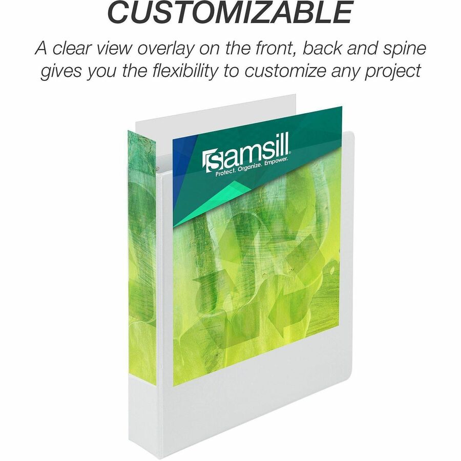 Samsill Earth's Choice Plant-based Durable View Binder, 1 1/2" D-Ring, Letter Size, 350 Sheet Capacity, 2 Pockets, White, 1 Each