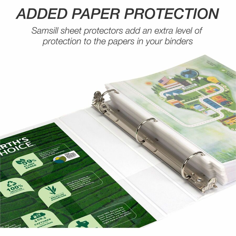 Samsill Earth's Choice Plant-based Durable View Binder, 1 1/2" D-Ring, Letter Size, 350 Sheet Capacity, 2 Pockets, White, 1 Each