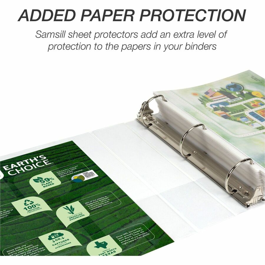 Samsill Earth's Choice Plant-based Durable View Binder, 2" D-Ring, Letter Size, 475 Sheet Capacity, 2 Pockets, White, Archival-safe, Clear Overlay, Acid-free, PVC-free, Customizable Spine/Cover, 1 Each