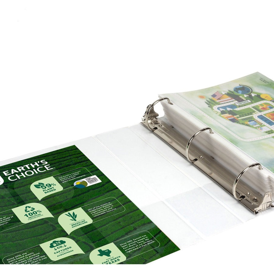 Samsill Earth's Choice Plant-based Durable View Binder, 2" D-Ring, Letter Size, 475 Sheet Capacity, 2 Pockets, White, Archival-safe, Clear Overlay, Acid-free, PVC-free, Customizable Spine/Cover, 1 Each