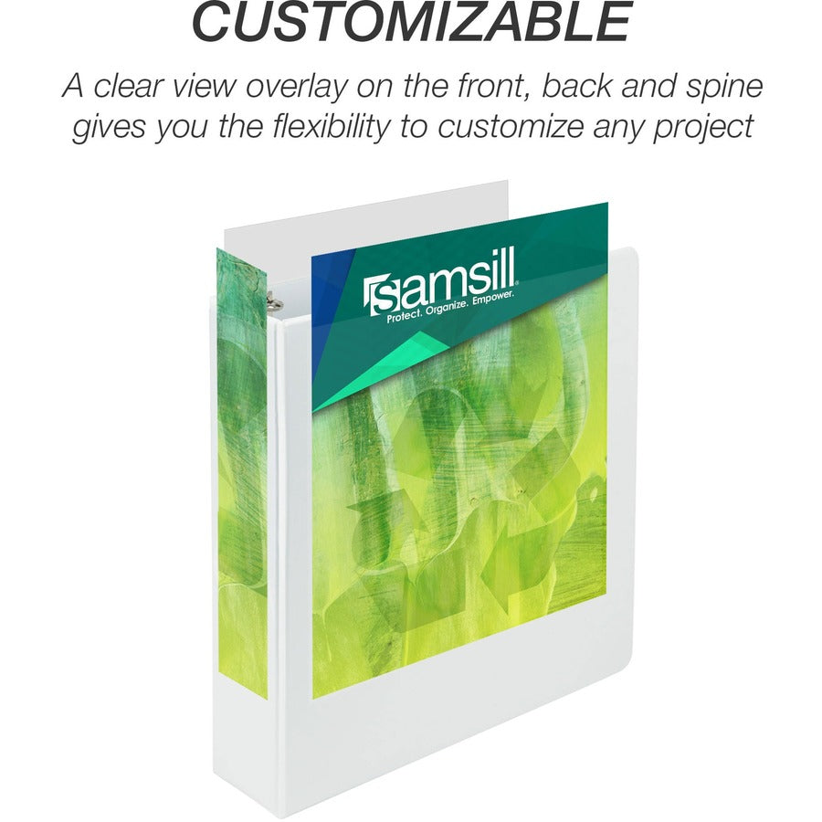 Samsill Earth's Choice Plant-based Durable View Binder, 2" D-Ring, Letter Size, 475 Sheet Capacity, 2 Pockets, White, Archival-safe, Clear Overlay, Acid-free, PVC-free, Customizable Spine/Cover, 1 Each