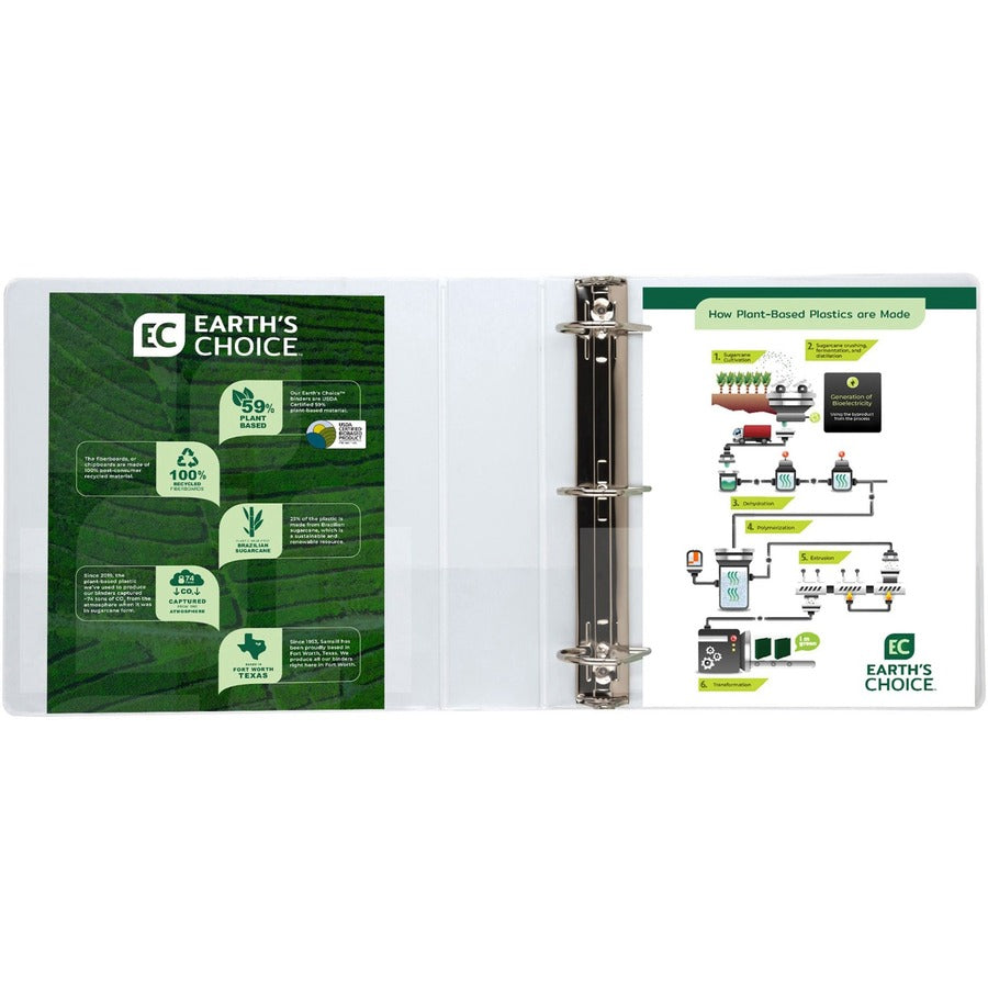 Samsill Earth's Choice Plant-based Durable View Binder, 2" D-Ring, Letter Size, 475 Sheet Capacity, 2 Pockets, White, Archival-safe, Clear Overlay, Acid-free, PVC-free, Customizable Spine/Cover, 1 Each