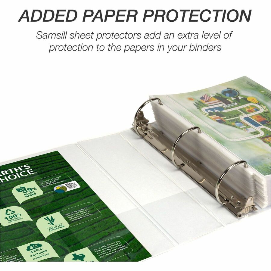 Samsill Earth's Choice Plant-based Durable View Binder, 3" D-Ring, Letter Size, 625 Sheet Capacity, 2 Pockets, White, 1 Each