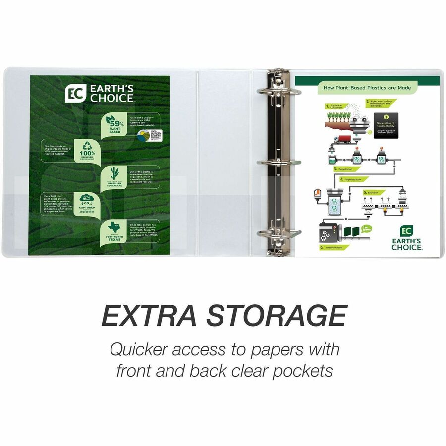 Samsill Earth's Choice Plant-based Durable View Binder, 3" D-Ring, Letter Size, 625 Sheet Capacity, 2 Pockets, White, 1 Each