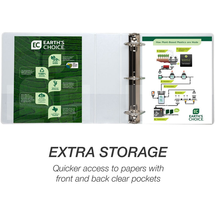 Samsill Earth's Choice Plant-based Durable View Binder, 3" D-Ring, Letter Size, 625 Sheet Capacity, 2 Pockets, White, 1 Each