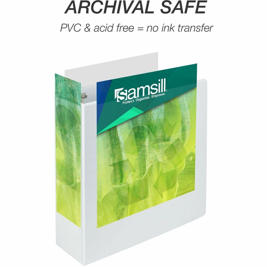 Samsill Earth's Choice Plant-based Durable View Binder, 4" D-Ring, Letter Size, 775 Sheet Capacity, 2 Pockets, White, 1 Each