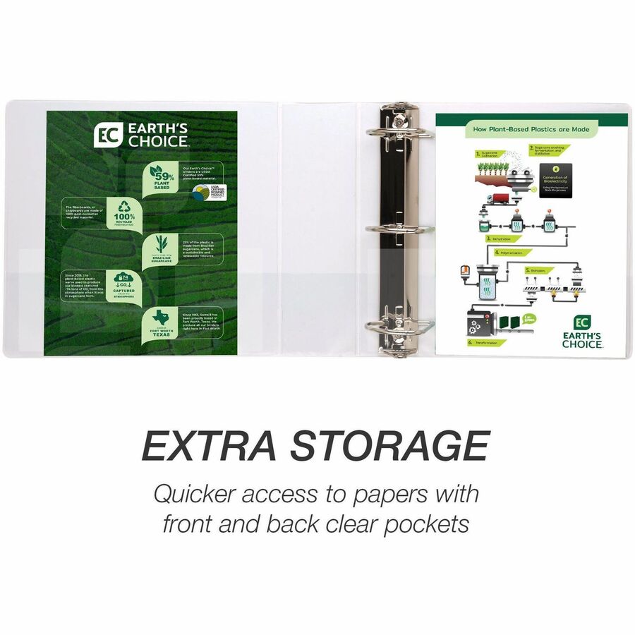 Samsill Earth's Choice Plant-based Durable View Binder, 4" D-Ring, Letter Size, 775 Sheet Capacity, 2 Pockets, White, 1 Each